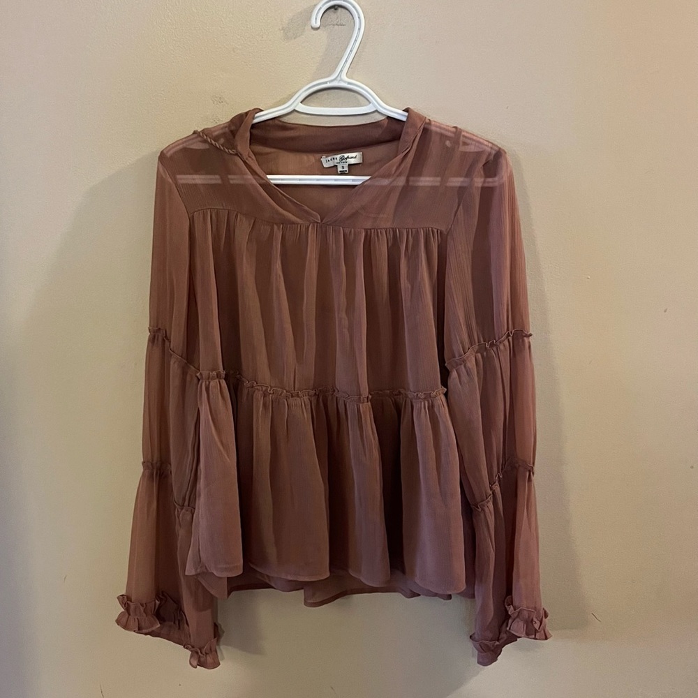 Pink Sheer Blouse with sewed-inside Tank Top
